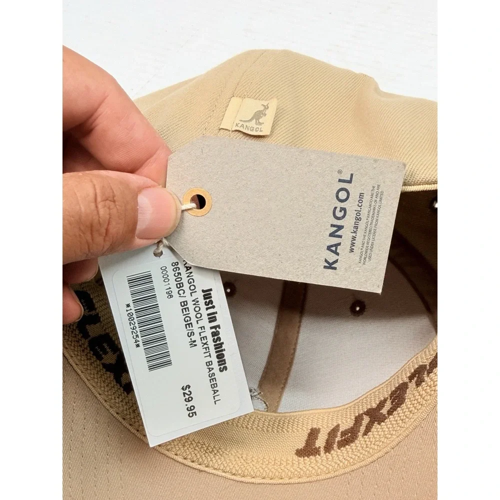 Kangol Wool Flexfit Baseball Cap Beige S/M 8650BC NWT Logo Stretch Hat